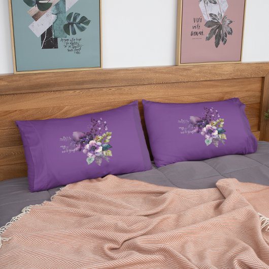 Housse D'oreillers King Size Purple Floral Design