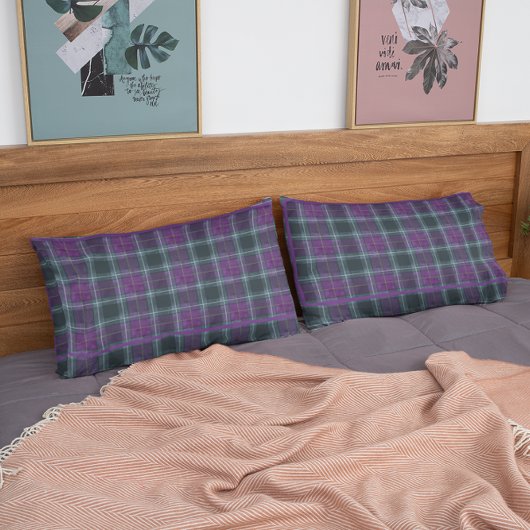 Housse D'oreillers King Size Purple & Green Plaid