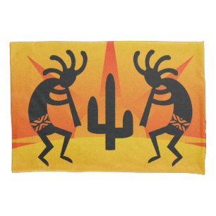 Housse D'oreillers Kokopelli Sud-Ouest Noir Et Jaune