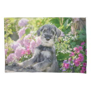 Housse D'oreillers La coquelette Schnauzer dans un jardin fleuri :