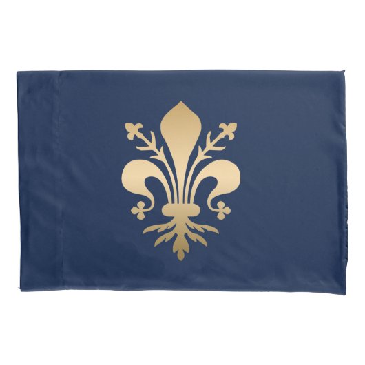 Housse D'oreillers La luxueuse Gold Fleur de Lis Navy (devant)