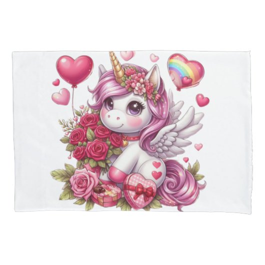 Housse D'oreillers La mignonne Saint Valentin licorne (devant)