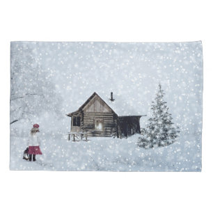 Housse D'oreillers La neige de Noël au Cabine