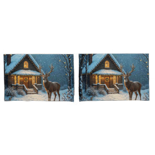 Housse D'oreillers La visite de Noël enneigée de Big Buck