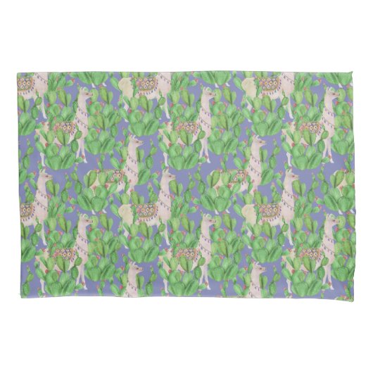 Housse D'oreillers Lama d'aquarelle et motif de Catus (devant-gauche)