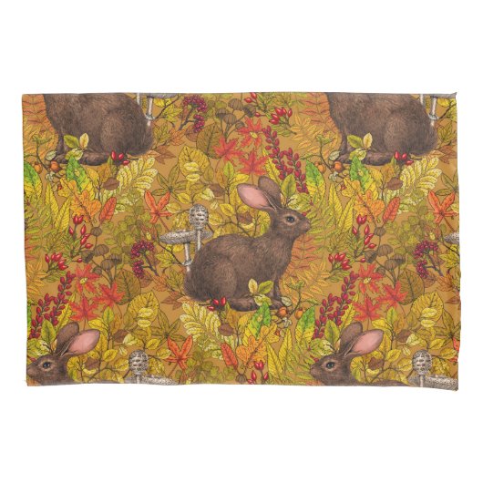 Housse D'oreillers Lapin d'automne sur ocre (devant)
