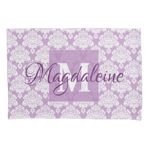 Housse D'oreillers Lavender Damask Coussin Coque avec Monogram & Name