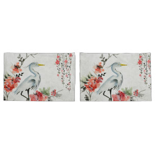 Housse D'oreillers le coussin blanc enferme la grue asiatique de