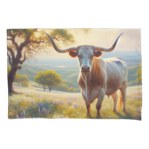 Housse D'oreillers Le printemps Texas longhorn dans un champ