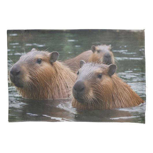 Housse D'oreillers Les capybaras nagent dans la rivière, (devant-gauche)