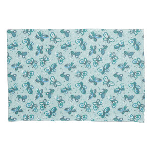 Housse D'oreillers Les papillons Doodle - turquoise - motif.