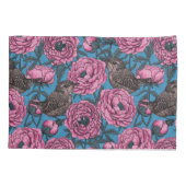 Housse D'oreillers Les pivoines et les brindilles sur le bleu (Dos-gauche)