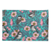 Housse D'oreillers Les poulets dans la nature rose, rose et bleu (Dos)