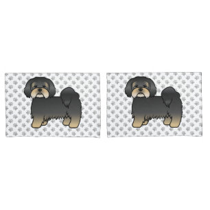 Housse D'oreillers Lhasa Apso noir et feu Chien de dessin animé migno