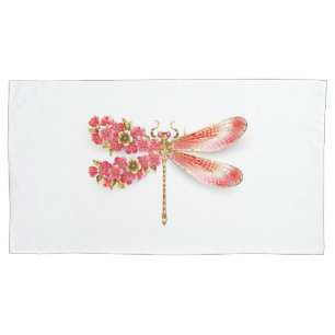 Housse D'oreillers libellule de fleurs avec sakura de bijoux