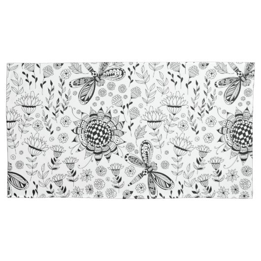 Housse D'oreillers libellules et fleurs (devant-gauche)