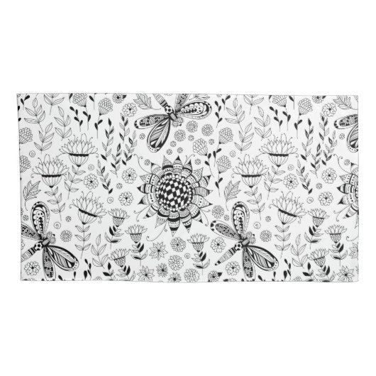 Housse D'oreillers libellules et fleurs (Dos-Droit)