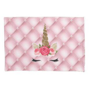 Housse D'oreillers Licorne Fille Pailleté Or et Roses Roses Tendances