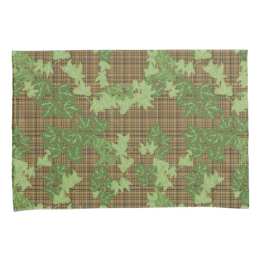 Housse D'oreillers Lierre vert doré noir brun plaid (devant-Droit)