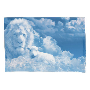 Housse D'oreillers Lion et agneau dans les nuages