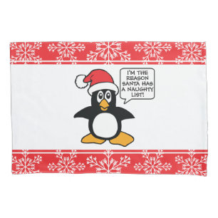 Housse D'oreillers Liste vilaine de Père Noël de pingouin de Noël