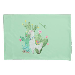 Housse D'oreillers Llama mignon et cactus aquarelle - Personnalisé