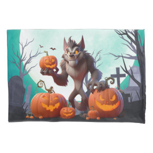 Housse D'oreillers Loup-garou d'Halloween et citrouilles
