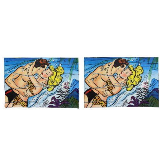 Housse D'oreillers Lovers Ocean Romance Comics Vintages (devant-Set)