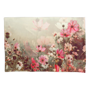 Housse D'oreillers Lumière du matin, cosmos rose fleurissant.