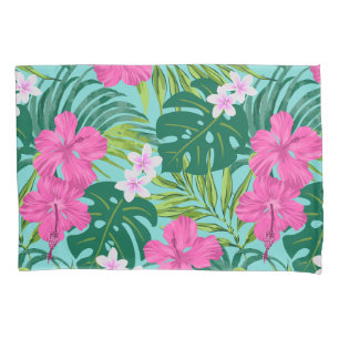 Housse D'oreillers Luna Hibiscus Garden Hawaiian - Rose et Turq
