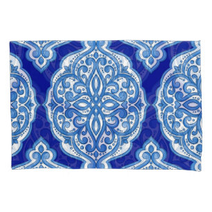 Housse D'oreillers Luxe blanc-bleu, ornement turc.