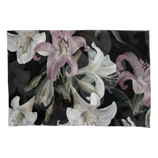 Housse D'oreillers Lys, blanc rose, motifs floraux.
