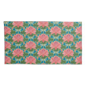 Housse D'oreillers Lys d'eau rose, libellules bleues, sur Turquoise (Dos-Droit)