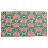 Housse D'oreillers Lys d'eau rose, libellules bleues, sur Turquoise (devant-Droit)