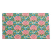 Housse D'oreillers Lys d'eau rose, libellules bleues, sur Turquoise (Dos-gauche)