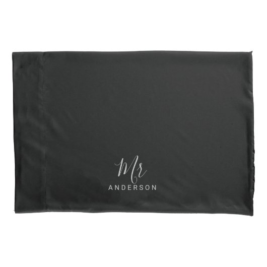 Housse D'oreillers M. et Mme.| Mariage de script moderne noir et blan (devant)