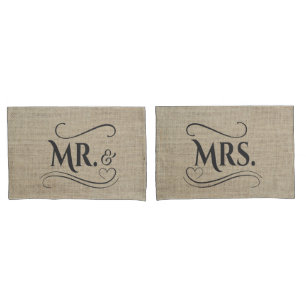 Housse D'oreillers M. & Mme Rustic Burlap Couples Mariages campagnard