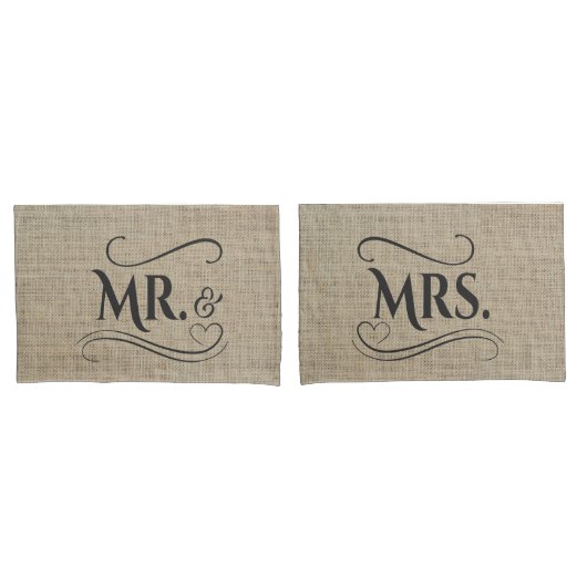 Housse D'oreillers M. & Mme Rustic Burlap Couples Mariages campagnard (devant-Set)