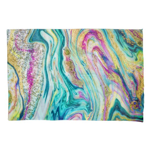 Housse D'oreillers Magic Marbling : Metallic Paint Design. (devant)