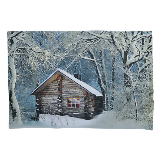 Housse D'oreillers Magie hivernale Rustique Cabine de billes (devant)