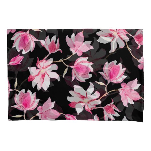 Housse D'oreillers Magnolia romantique : Aquarelle noire (devant)