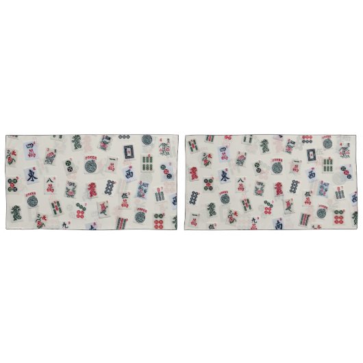 Housse D'oreillers MahJongg jeu tuiles symboles design (devant-Set)