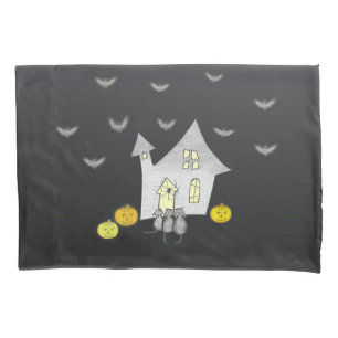 Housse D'oreillers Maison d'Halloween, Chats noirs, Chats, Chauves-so