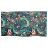Housse D'oreillers Majestic Turquoise Dragons et Village (devant-gauche)
