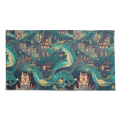 Housse D'oreillers Majestic Turquoise Dragons et Village (Dos-gauche)