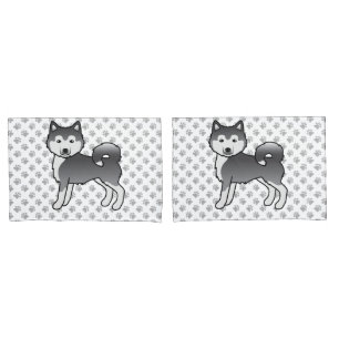 Housse D'oreillers Malamute d'Alaska bleu chien de dessin animé migno