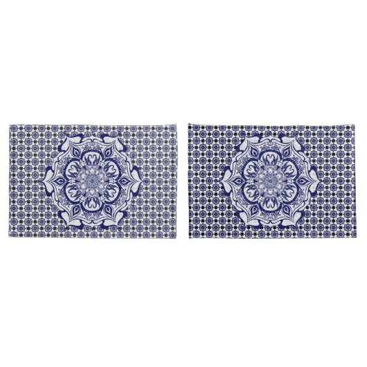 Housse D'oreillers Mandala de créature bleue et blanche (Dos-Set)
