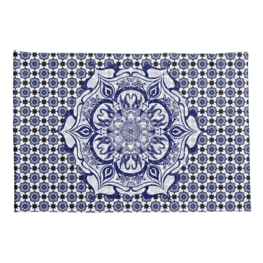 Housse D'oreillers Mandala de créature bleue et blanche (Dos-Droit)