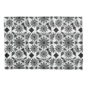 Housse D'oreillers Mandala motif, noir, blanc et gris / gris