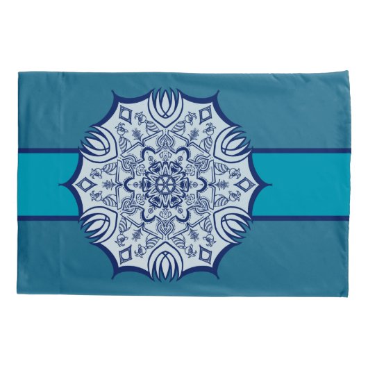 Housse D'oreillers Mandel Bleu & Blanc Avec Créatures (Dos)